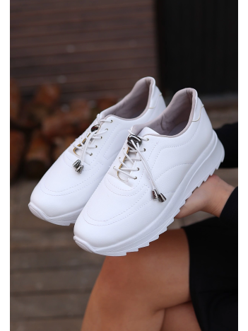 Romy Beyaz Cilt  Bağcıklı Spor Ayakkabı Romy Beyaz Cilt  Bağcıklı Spor Ayakkabı