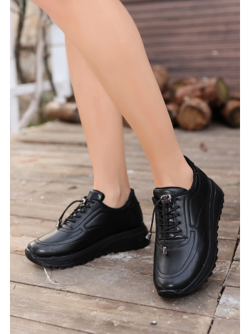 Romy Siyah Cilt  Bağcıklı Spor Ayakkabı Romy Siyah Cilt  Bağcıklı Spor Ayakkabı