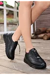 Romy Siyah Cilt  Bağcıklı Spor Ayakkabı