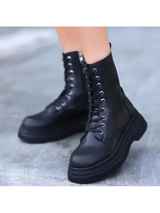 Roxan Siyah Cilt Bağcıklı Bot Roxan Siyah Cilt Bağcıklı Bot