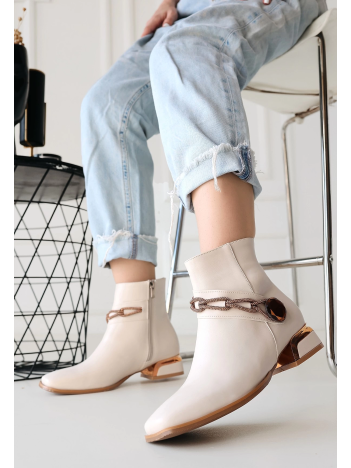 Roxani Bej Cilt Topuklu Bot Roxani Bej Cilt Topuklu Bot