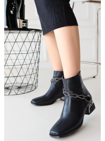 Roxani Siyah Cilt Topuklu Bot Roxani Siyah Cilt Topuklu Bot