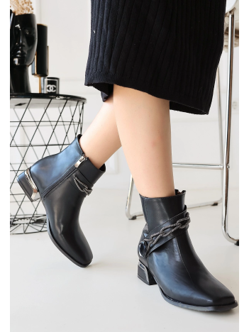 Roxani Siyah Cilt Topuklu Bot Roxani Siyah Cilt Topuklu Bot