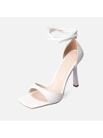 Sadya Beyaz Cilt Topuklu Ayakkabı