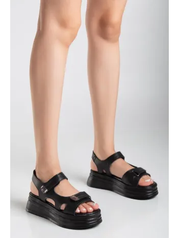 Saide Siyah Cilt Cırt Cırtlı Sandalet