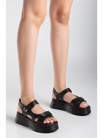 Saide Siyah Cilt Cırt Cırtlı Sandalet Saide Siyah Cilt Cırt Cırtlı Sandalet