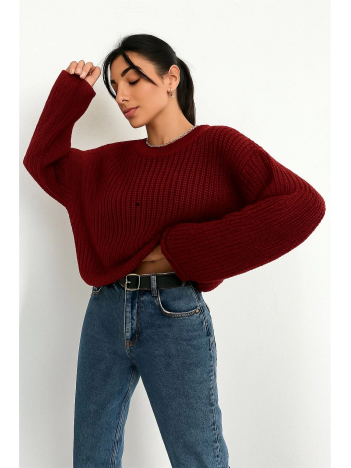 Salaş delik detaylı kazak bordo Salaş delik detaylı kazak bordo