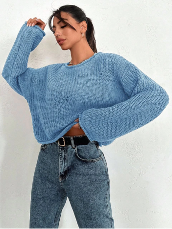 Salaş delik detaylı kazak mavi Salaş delik detaylı kazak mavi