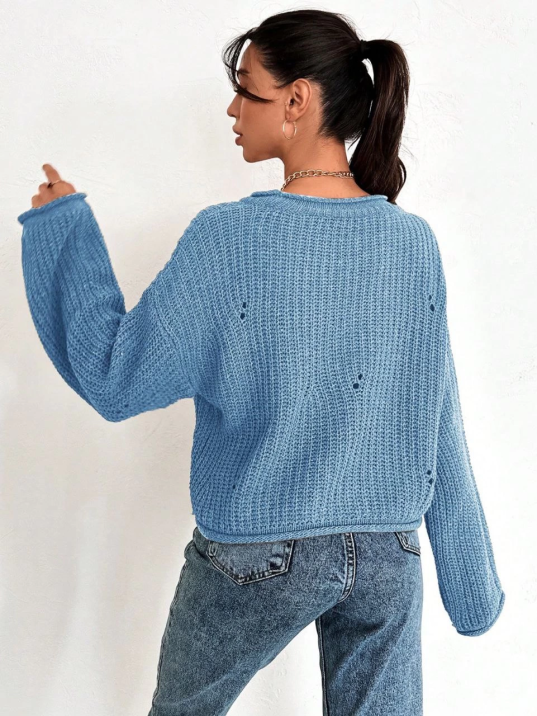 Salaş delik detaylı kazak mavi Salaş delik detaylı kazak mavi