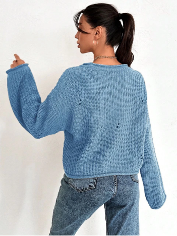 Salaş delik detaylı kazak mavi Salaş delik detaylı kazak mavi