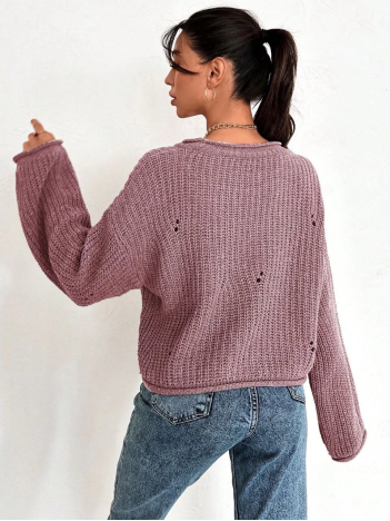 Salaş delik detaylı kazak pembe Salaş delik detaylı kazak pembe