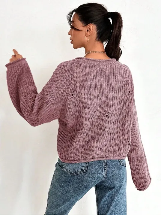 Salaş Delik Detaylı Kazak Pembe