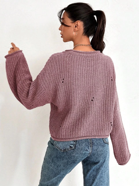 Salaş delik detaylı kazak pembe Salaş delik detaylı kazak pembe