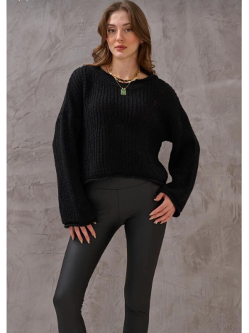 Salaş delik detaylı kazak siyah Salaş delik detaylı kazak siyah