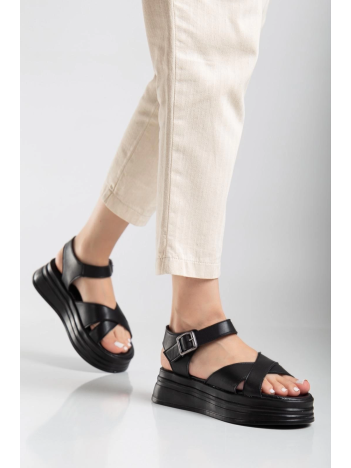 Sibna Siyah Cilt Kemerli Sandalet Sibna Siyah Cilt Kemerli Sandalet