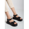 Sibna Siyah Cilt Kemerli Sandalet Sibna Siyah Cilt Kemerli Sandalet