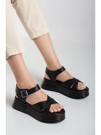 Sibna Siyah Cilt Kemerli Sandalet Sibna Siyah Cilt Kemerli Sandalet