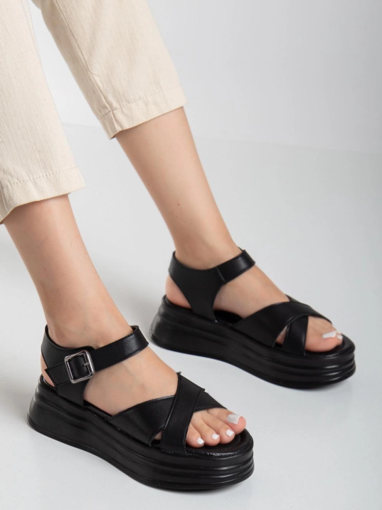 Sibna Siyah Cilt Kemerli Sandalet Sibna Siyah Cilt Kemerli Sandalet