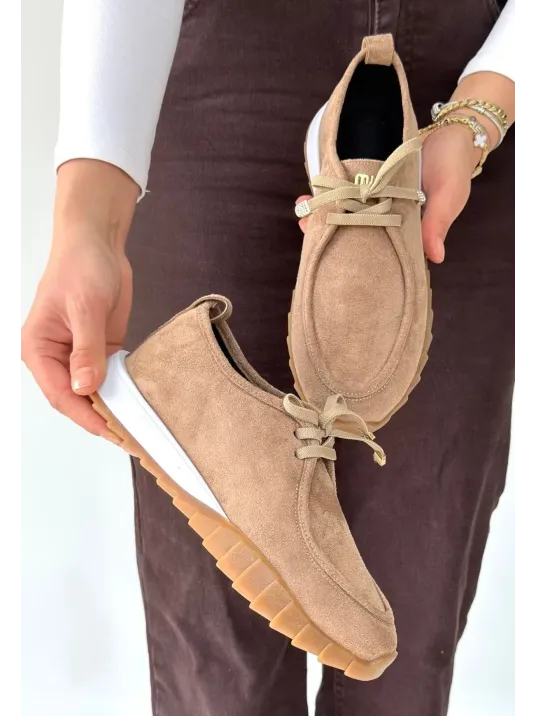 Sier Bej Süet Bağcıklı Spor Ayakkabı