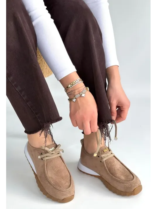 Sier Bej Süet Bağcıklı Spor Ayakkabı