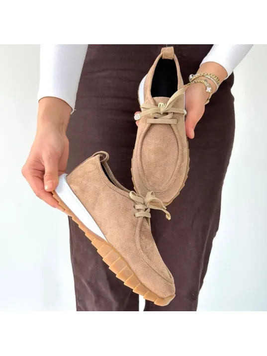 Sier Bej Süet Bağcıklı Spor Ayakkabı