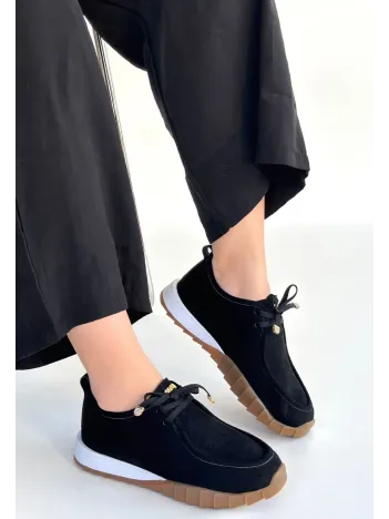 Sier Siyah Süet Bağcıklı Spor Ayakkabı