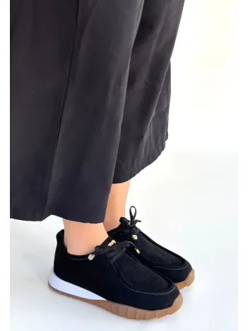 Sier Siyah Süet Bağcıklı Spor Ayakkabı