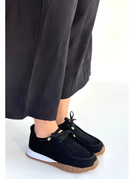 Sier Siyah Süet Bağcıklı Spor Ayakkabı