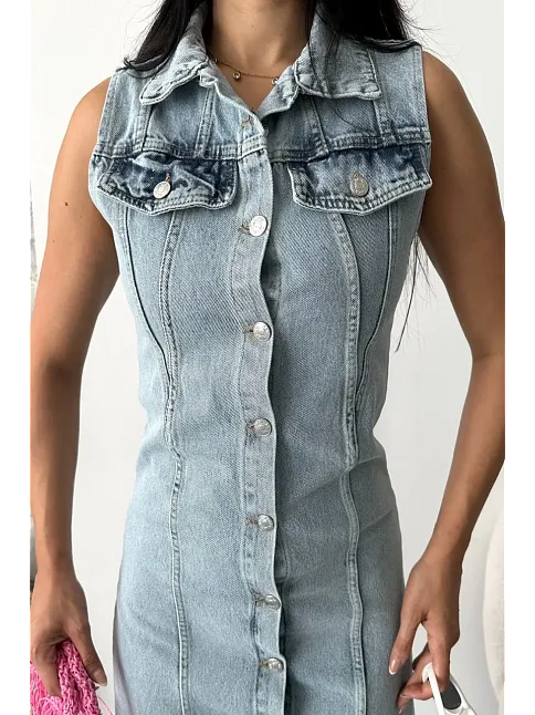 Sıfır Kol Kar Yıkama Tunik Ceket Mavi D2520