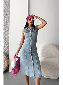 Sıfır Kol Kar Yıkama Tunik Ceket Mavi D2520