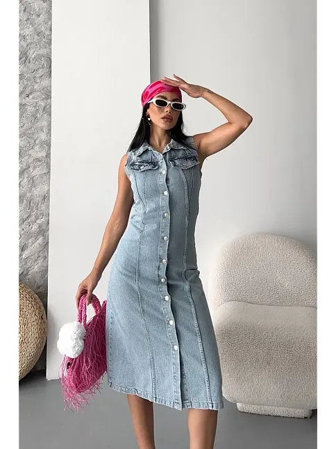 Sıfır Kol Kar Yıkama Tunik Ceket Mavi D2520