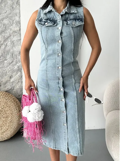 Sıfır Kol Kar Yıkama Tunik Ceket Mavi D2520