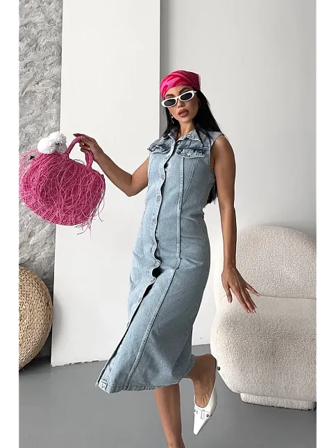 Sıfır Kol Kar Yıkama Tunik Ceket Mavi D2520