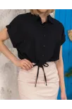 Sıfır Kollu Bağlamalı Crop Gömlek Siyah S255359