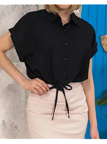Sıfır Kollu Bağlamalı Crop Gömlek Siyah S255359