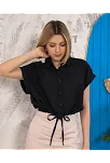 Sıfır Kollu Bağlamalı Crop Gömlek Siyah S255359