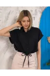 Sıfır Kollu Bağlamalı Crop Gömlek Siyah S255359