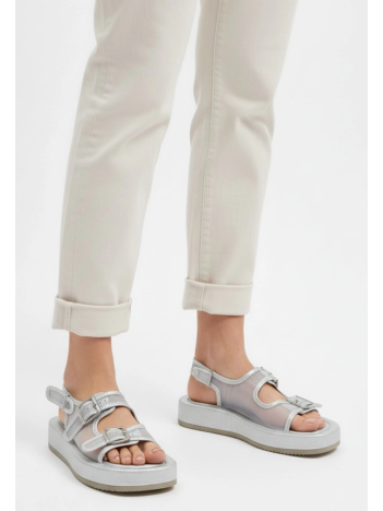 Sinna Gümüş Cilt Tül Detaylı Sandalet Sinna Gümüş Cilt Tül Detaylı Sandalet