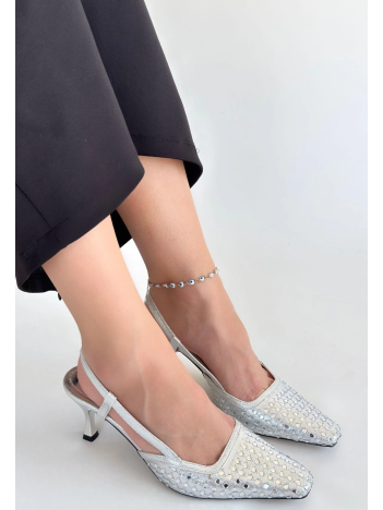 Sione Gümüş Cilt Topuklu Ayakkabı Sione Gümüş Cilt Topuklu Ayakkabı