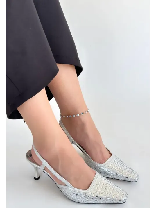 Sione Gümüş Cilt Topuklu Ayakkabı Sione Gümüş Cilt Topuklu Ayakkabı