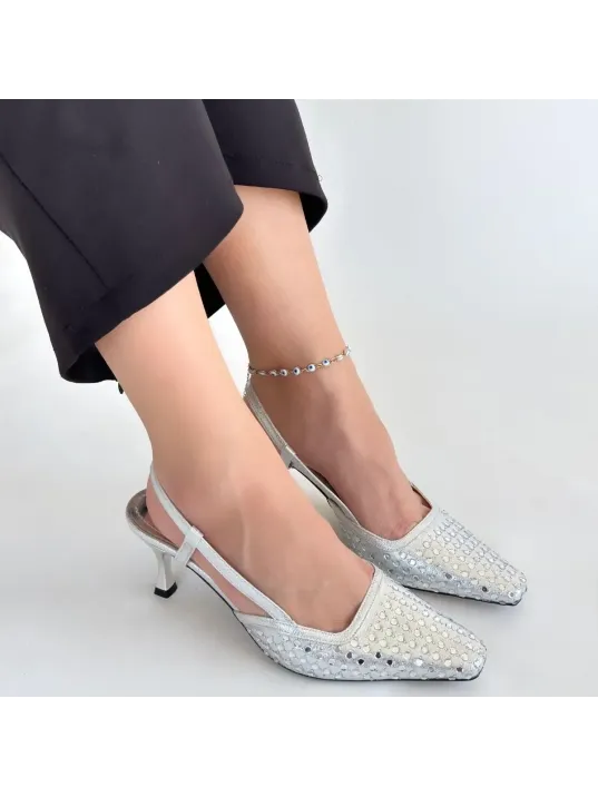 Sione Gümüş Cilt Topuklu Ayakkabı Sione Gümüş Cilt Topuklu Ayakkabı