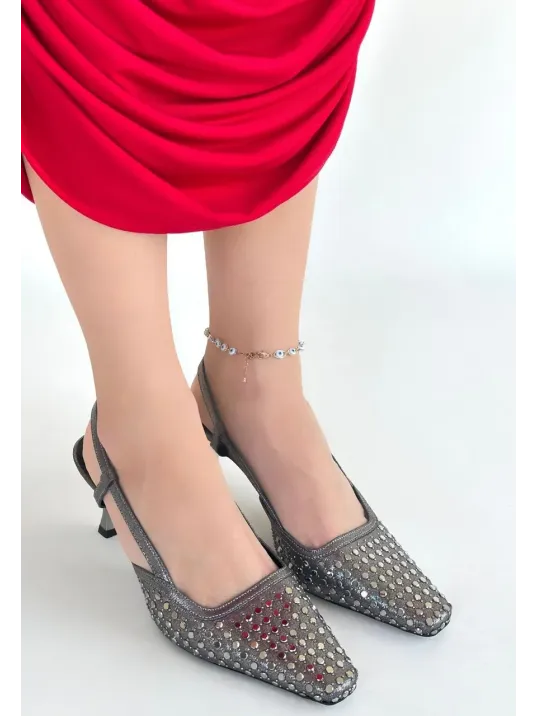 Sione Platin Cilt Topuklu Ayakkabı Sione Platin Cilt Topuklu Ayakkabı