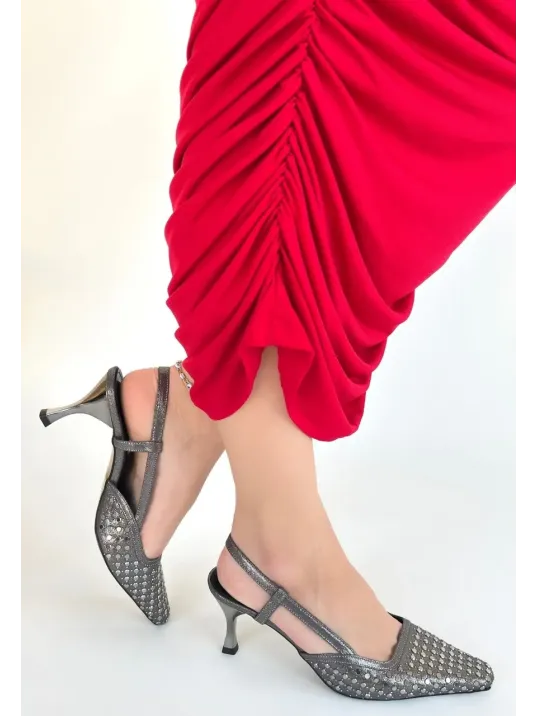 Sione Platin Cilt Topuklu Ayakkabı Sione Platin Cilt Topuklu Ayakkabı