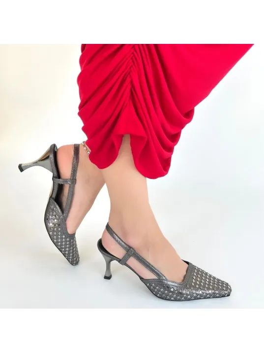 Sione Platin Cilt Topuklu Ayakkabı Sione Platin Cilt Topuklu Ayakkabı