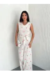 Sırt Dekolteli Keten Beyaz Tulum S1036