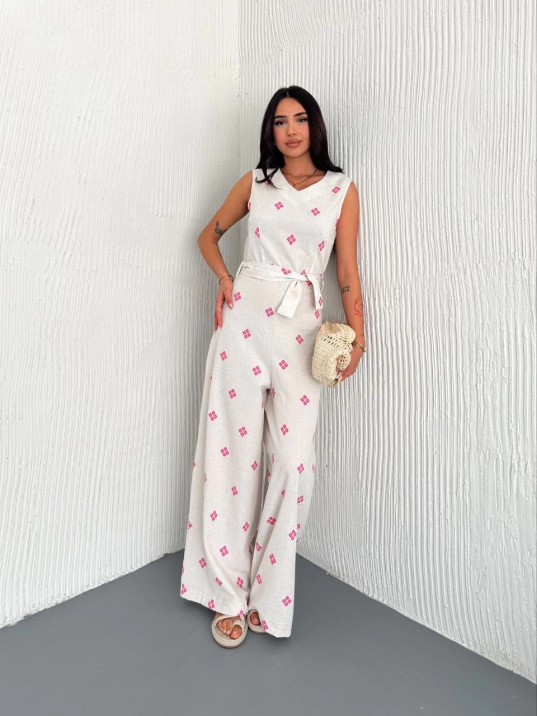 Sırt dekolteli keten beyaz tulum S1036 Sırt dekolteli keten beyaz tulum S1036