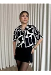 Siyah Beyaz Baskılı Crop Gömlek