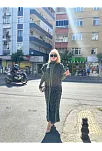 Siyah Çizgi Desenli Elbiseli Hırka Triko Takım Haki