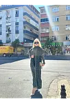 Siyah Çizgi Desenli Elbiseli Hırka Triko Takım Haki