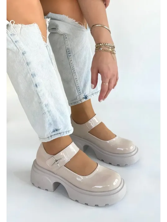 Siyat Bej Rugan Dolgu Topuk Oxford Ayakkabı Siyat Bej Rugan Dolgu Topuk Oxford Ayakkabı